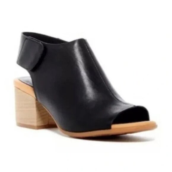 Korks by Kork Ease Cayleigh Black Leather Peep Toe Sandal Block Heel size 9 - Picture 1 of 9